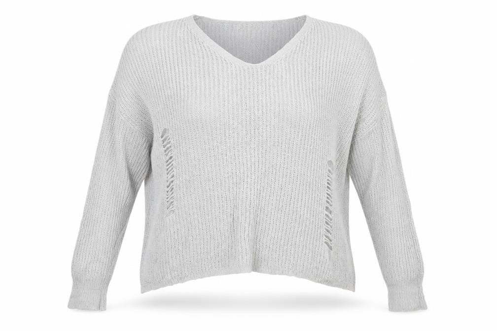 Atmosphere Womens Grey V-Neck  Acrylic Pullover Jumper Size L