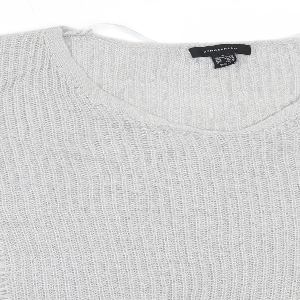 Atmosphere Womens Grey V-Neck  Acrylic Pullover Jumper Size L