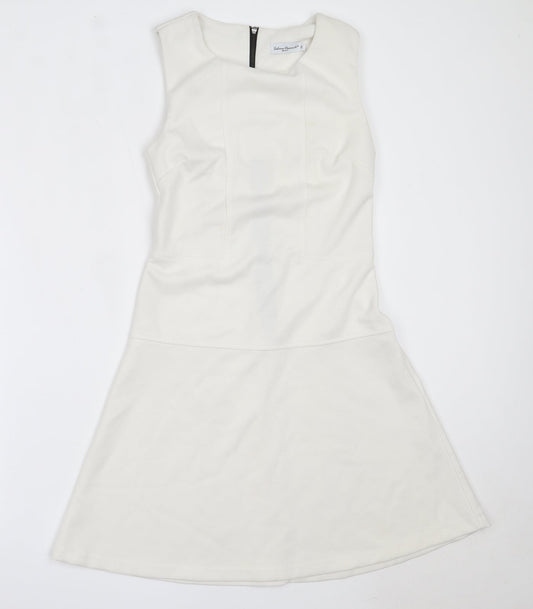 Sabrina Diamarti Womens White  Polyester Fit & Flare  Size M  Round Neck