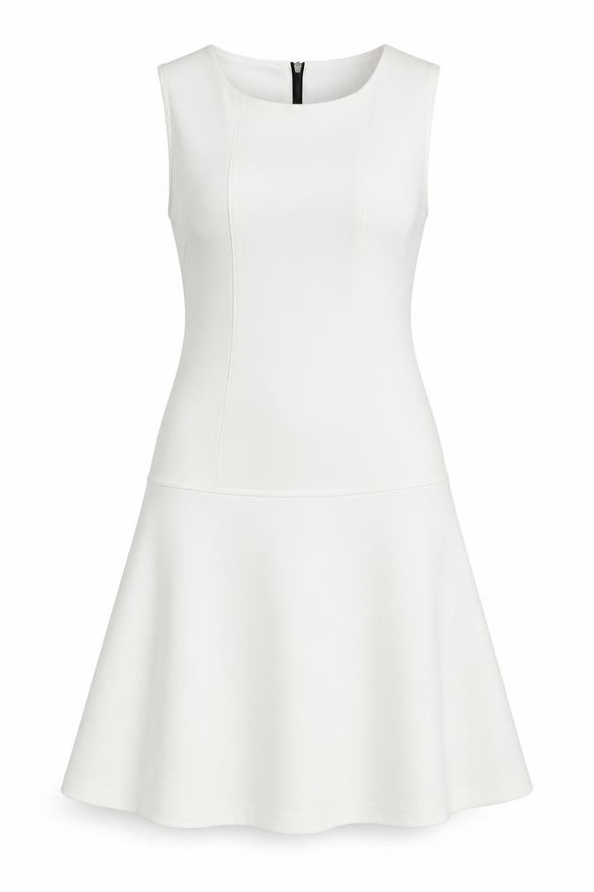 Sabrina Diamarti Womens White  Polyester Fit & Flare  Size M  Round Neck
