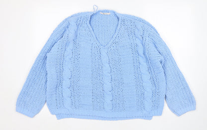 Tu Womens Blue V-Neck  Polyester Pullover Jumper Size 10