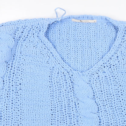 Tu Womens Blue V-Neck  Polyester Pullover Jumper Size 10