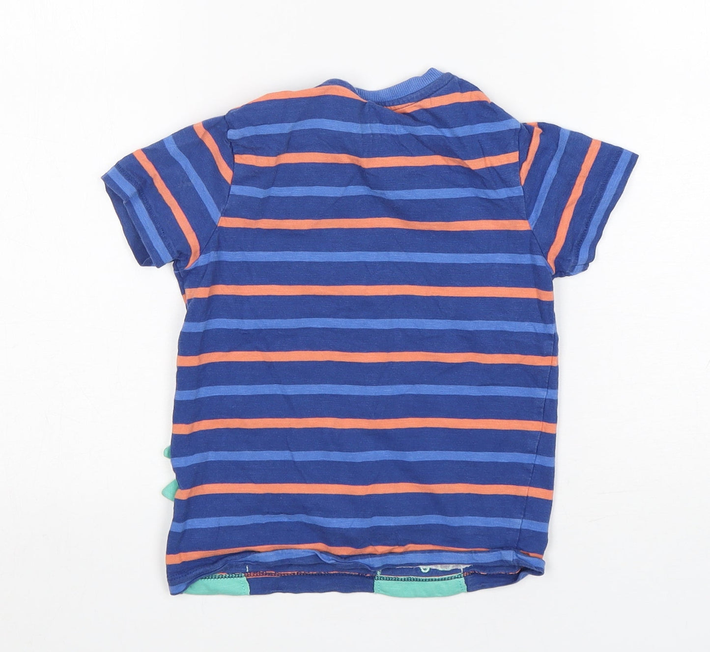 M&S Boys Multicoloured Striped Cotton Basic T-Shirt Size 3-4 Years Round Neck