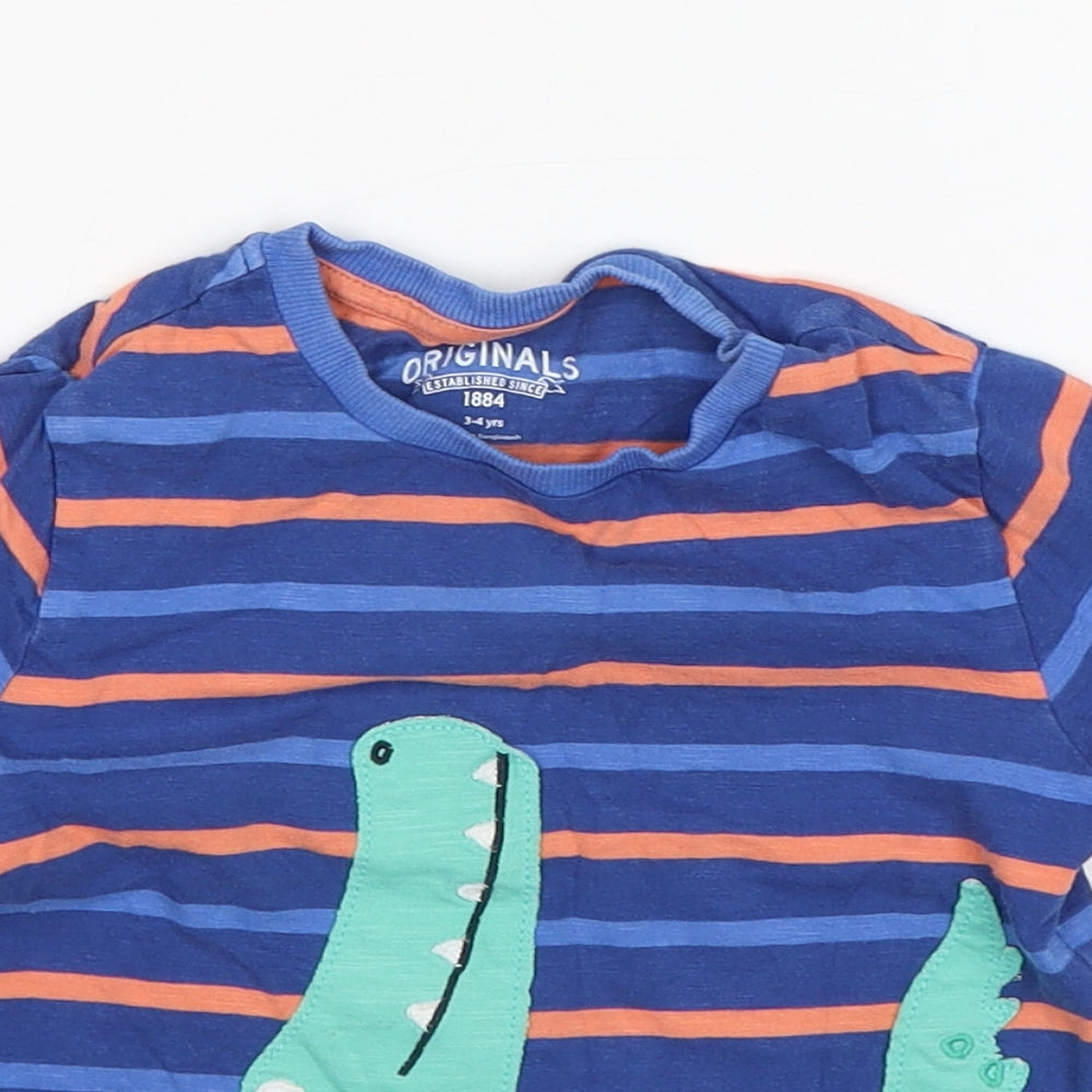 M&S Boys Multicoloured Striped Cotton Basic T-Shirt Size 3-4 Years Round Neck