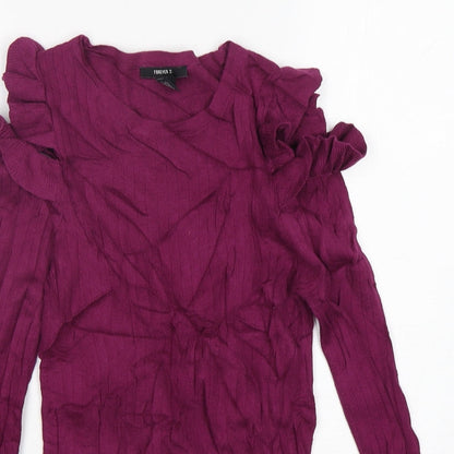 Preloved FOREVER 21 Womens Purple Round Neck  Cotton Pullover Jumper Size L - Detail