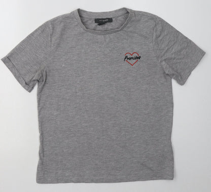 Preloved Primark Womens Grey  Cotton Basic T-Shirt Size 10 Crew Neck - promises - Front