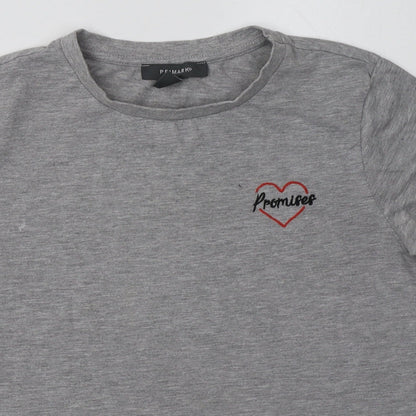 Preloved Primark Womens Grey  Cotton Basic T-Shirt Size 10 Crew Neck - promises - Detail