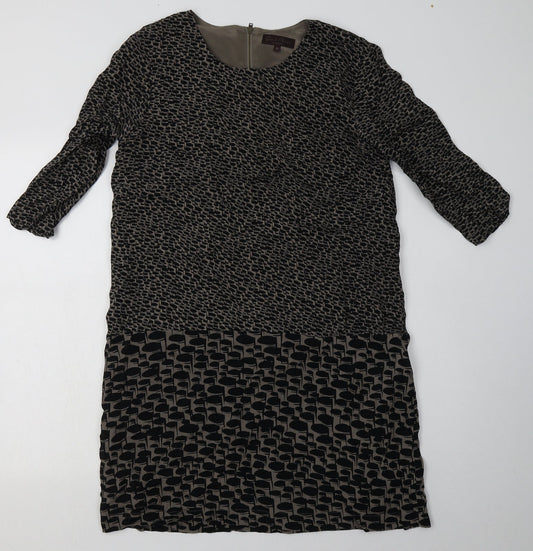 Great Plains Womens Brown Geometric Polyester A-Line  Size M  Crew Neck Zip