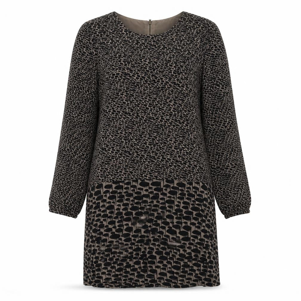 Great Plains Womens Brown Geometric Polyester A-Line  Size M  Crew Neck Zip