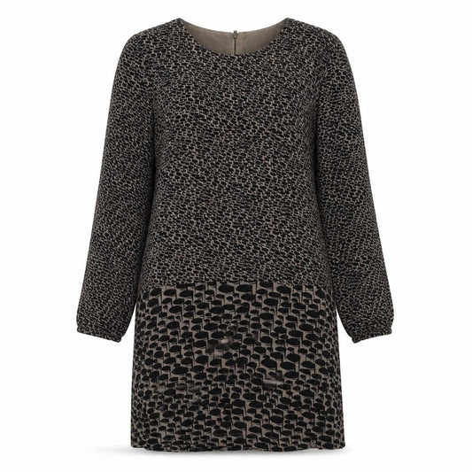 Great Plains Womens Brown Geometric Polyester A-Line  Size M  Crew Neck Zip