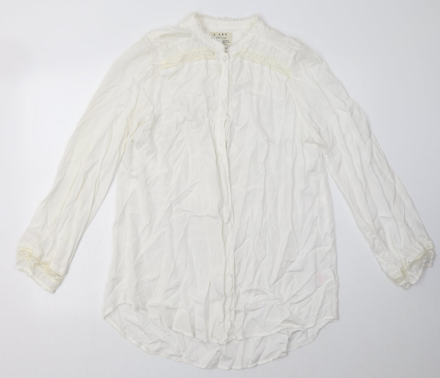 River Island Womens White  Viscose Basic Button-Up Size 12 V-Neck