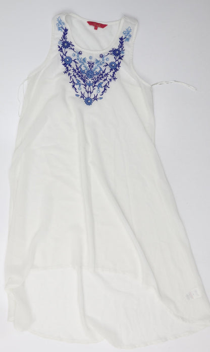Peacocks Womens White Floral Polyester A-Line  Size S  Scoop Neck Pullover
