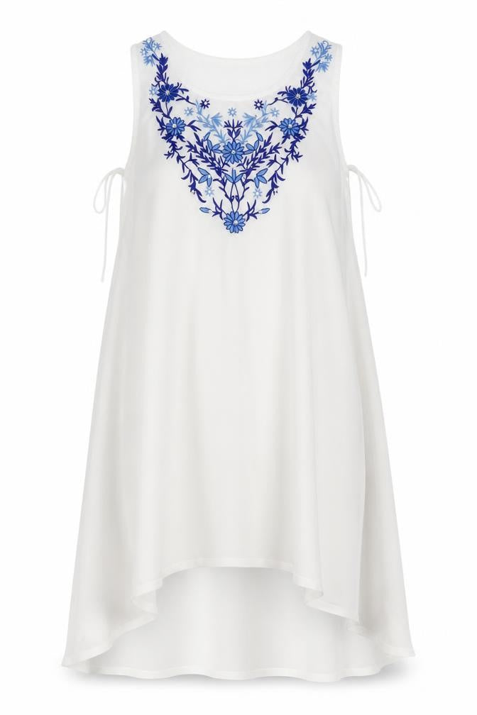 Peacocks Womens White Floral Polyester A-Line  Size S  Scoop Neck Pullover
