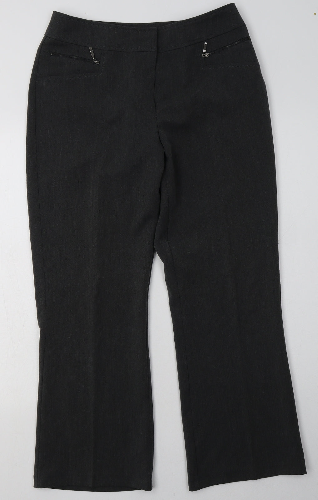 BHS Womens Grey  Polyester Trousers  Size 12 L30 in Regular Hook & Eye