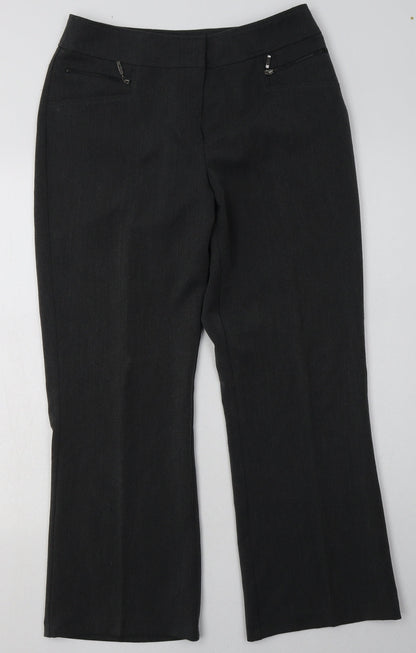 BHS Womens Grey  Polyester Trousers  Size 12 L30 in Regular Hook & Eye