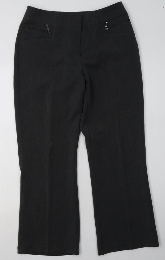 BHS Womens Grey  Polyester Trousers  Size 12 L30 in Regular Hook & Eye