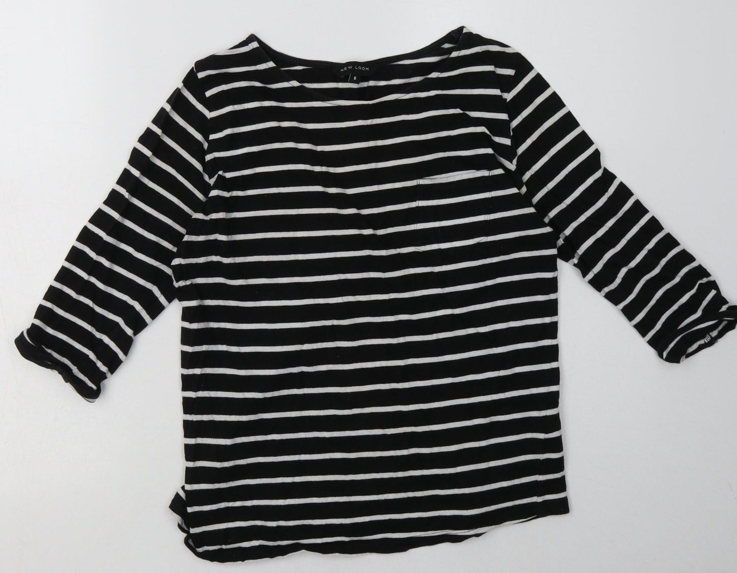 New Look Womens Black Striped Cotton Pullover Sweatshirt Size 6  Pullover