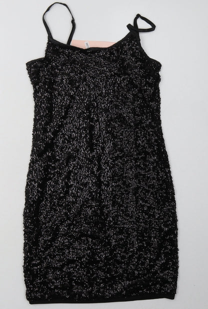 Sweewë Womens Black Polyester Bodycon Size S Scoop Neck Pullover - Sequin Detail