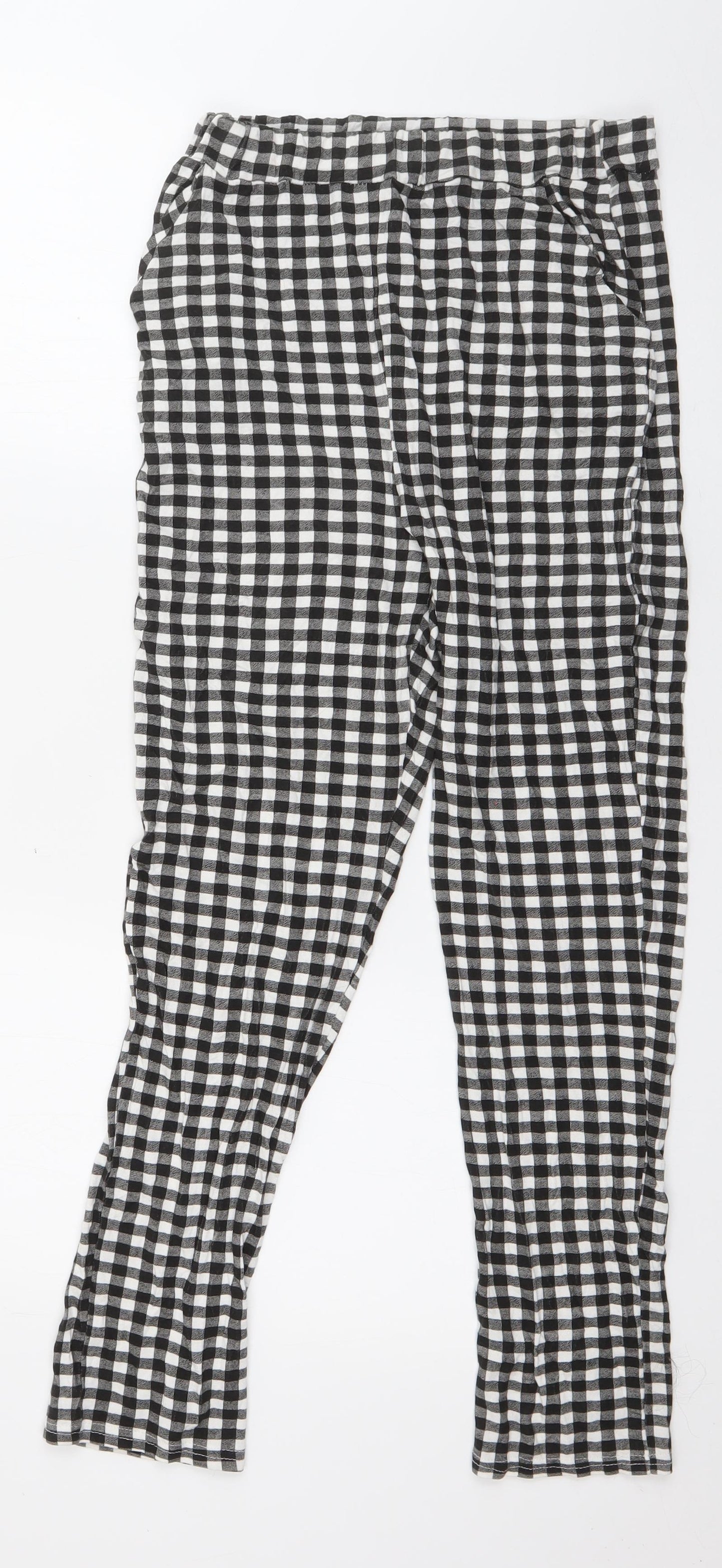 PRETTYLITTLETHING Womens Black Check Polyester Trousers  Size 12 L26 in Regular