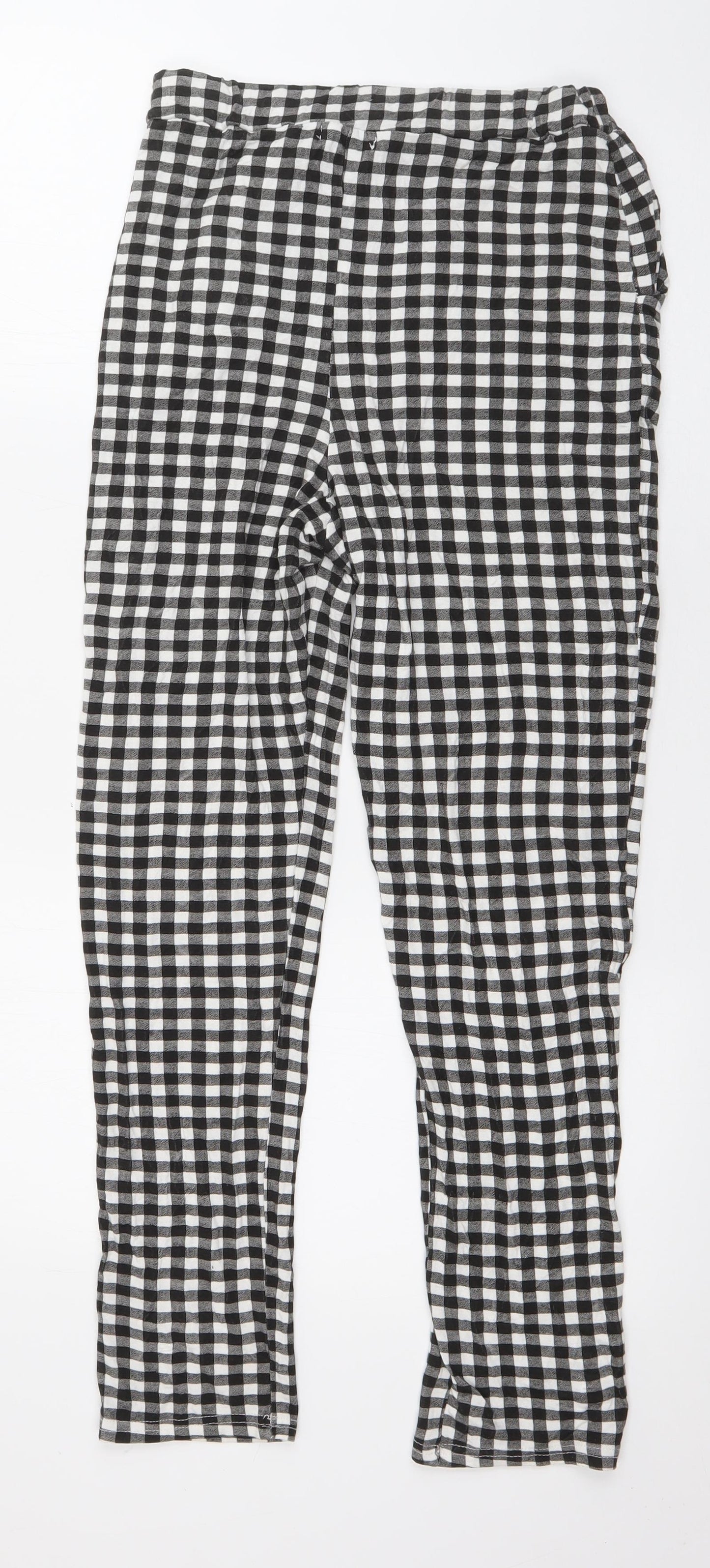 PRETTYLITTLETHING Womens Black Check Polyester Trousers  Size 12 L26 in Regular
