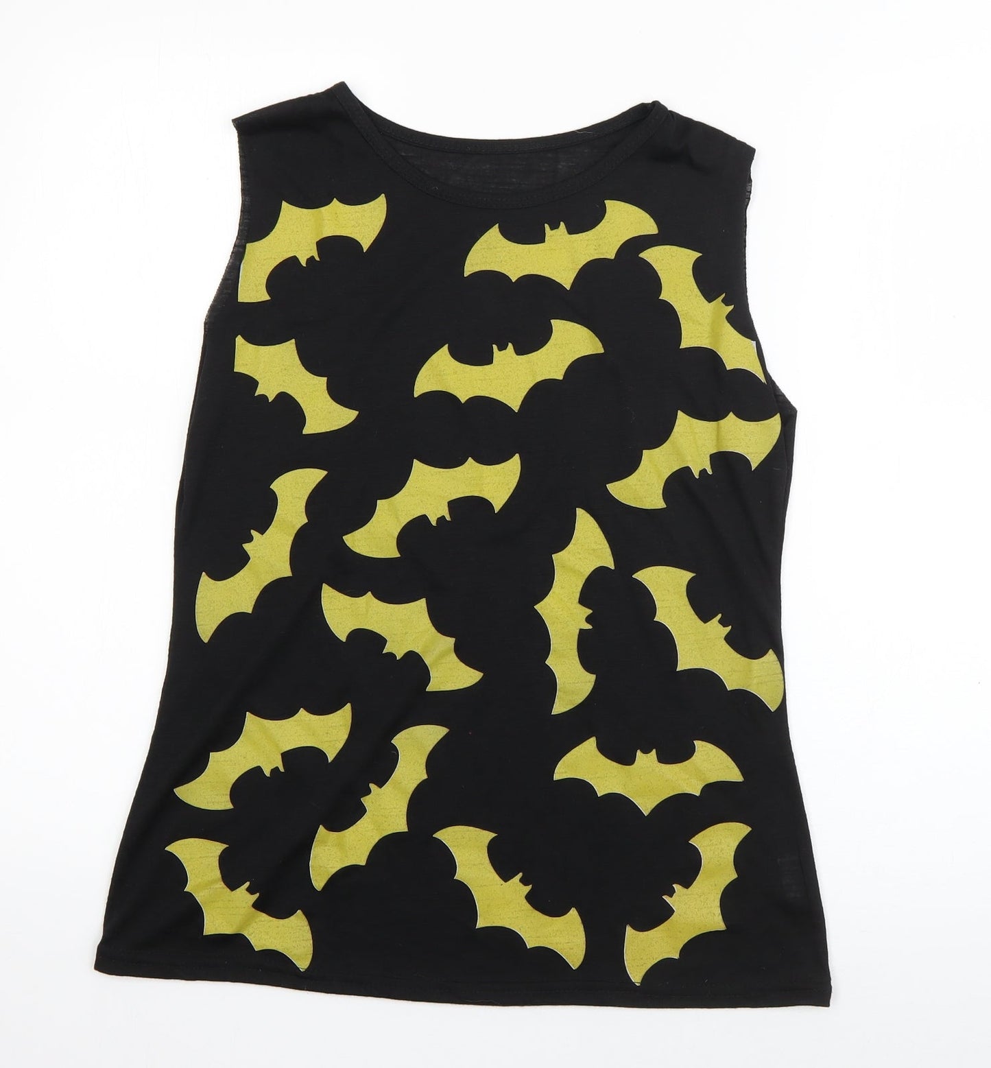 Preworn Womens Black Geometric Polyester Basic T-Shirt Size M Boat Neck - Batman