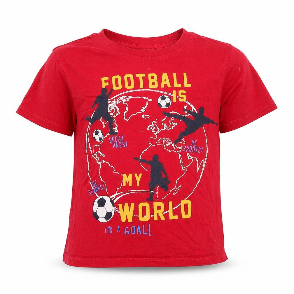 Primark Boys Red  Cotton Basic T-Shirt Size 5-6 Years Round Neck Pullover - Football