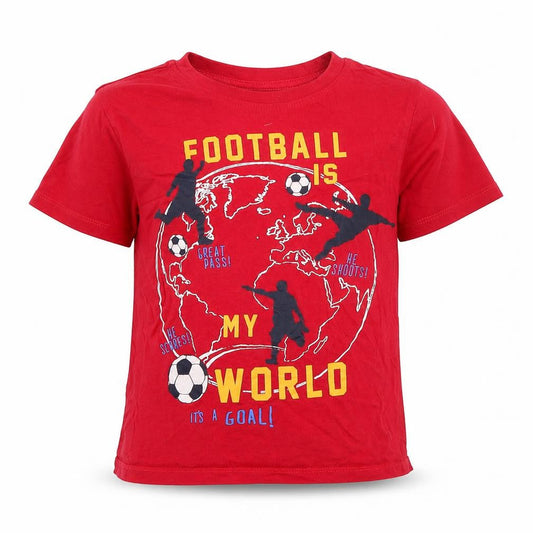 Primark Boys Red  Cotton Basic T-Shirt Size 5-6 Years Round Neck Pullover - Football