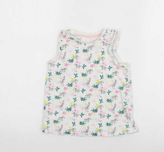 Matalan Girls White  Cotton Basic Tank Size 3-4 Years Round Neck Pullover - Zebra