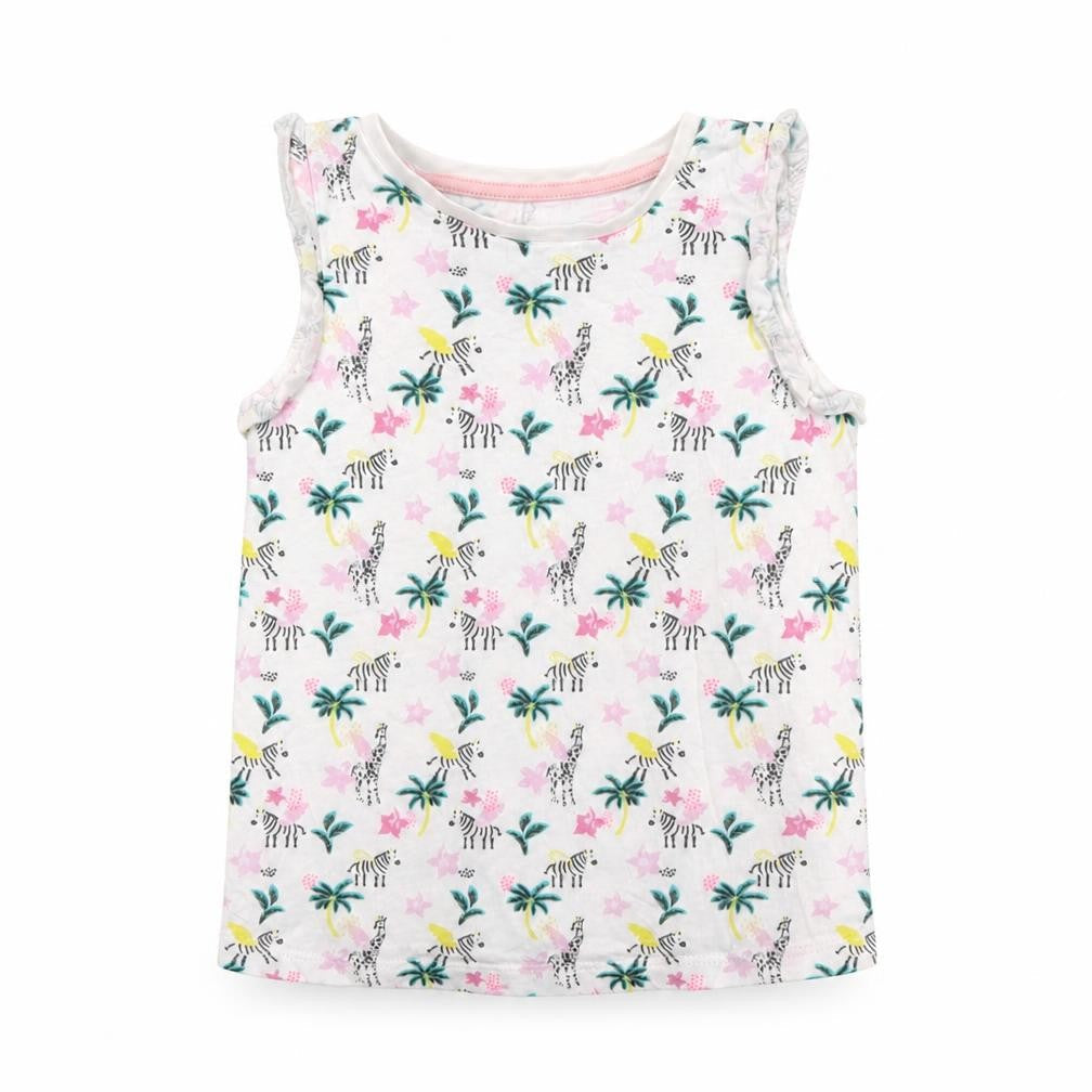 Matalan Girls White  Cotton Basic Tank Size 3-4 Years Round Neck Pullover - Zebra