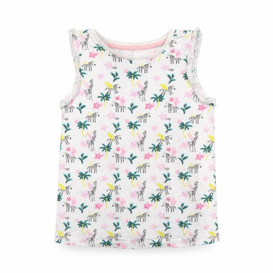 Matalan Girls White  Cotton Basic Tank Size 3-4 Years Round Neck Pullover - Zebra