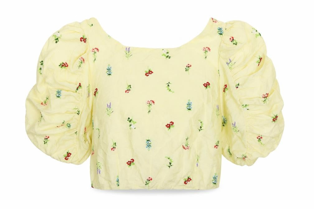 Glamourous Womens Yellow Floral Polyester Basic Blouse Size 10 Boat Neck