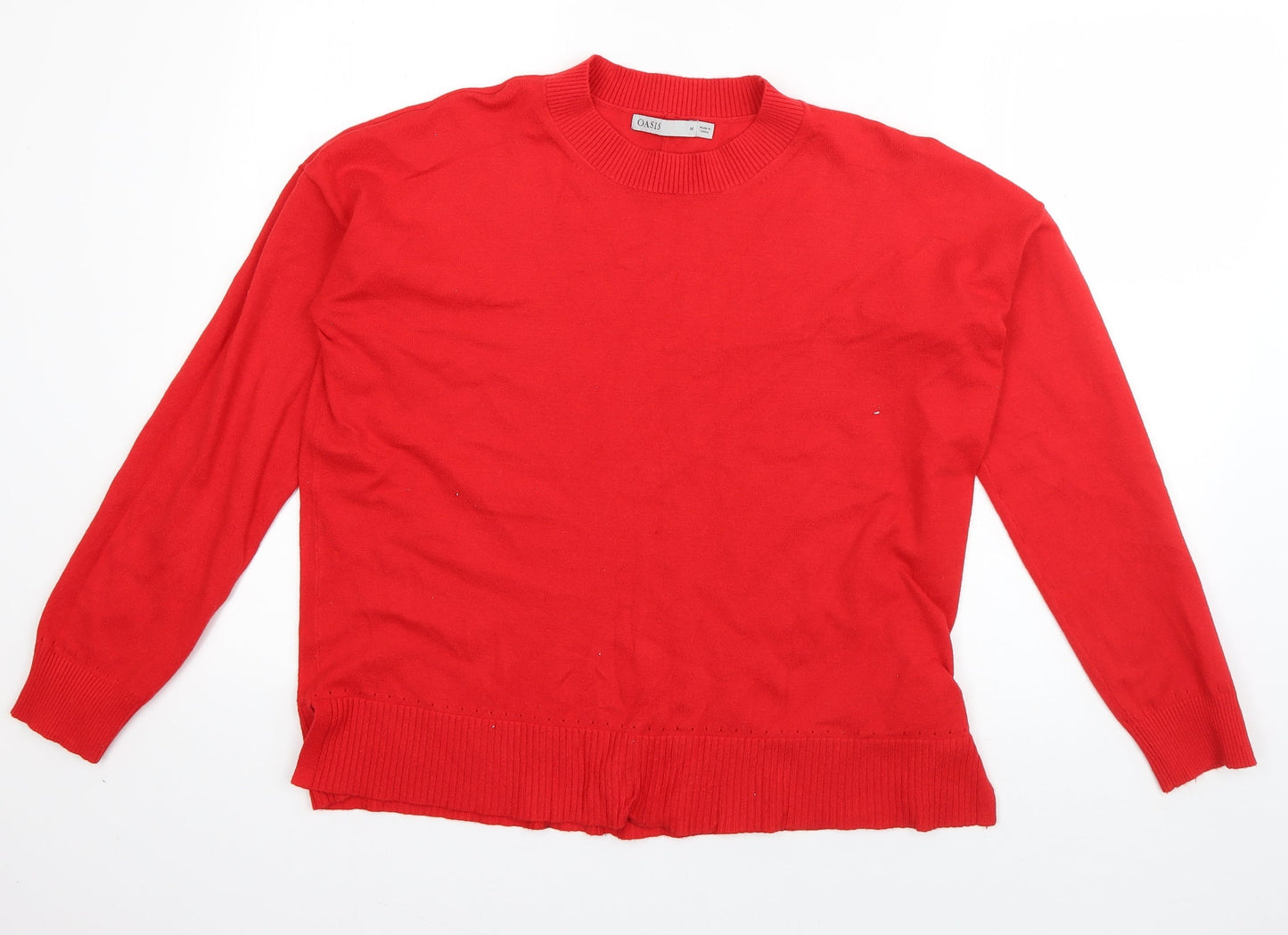 Oasis Womens Red Round Neck  Viscose Pullover Jumper Size M