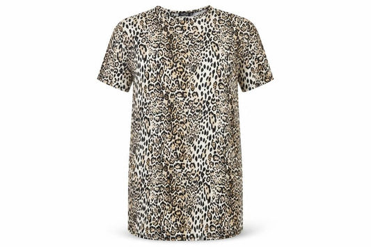 Boohoo Womens Beige Animal Print Polyester T-Shirt Dress  Size 8  Crew Neck