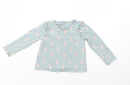 Preloved TU Baby Blue Floral Cotton Basic Blouse Size 9-12 Months Crew Neck Snap - Front