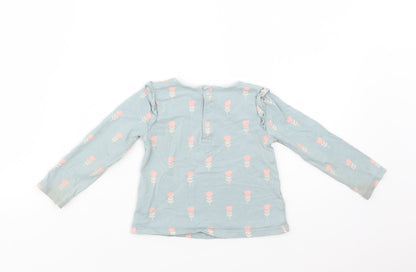 Preloved TU Baby Blue Floral Cotton Basic Blouse Size 9-12 Months Crew Neck Snap - Back