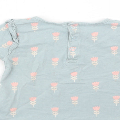 Preloved TU Baby Blue Floral Cotton Basic Blouse Size 9-12 Months Crew Neck Snap - Label