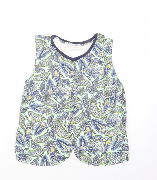 Zara Womens Green Paisley Viscose Basic Blouse Size M Crew Neck
