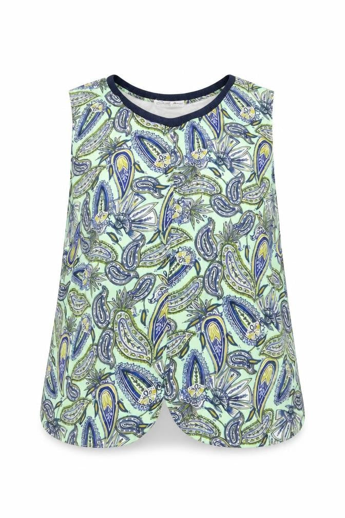 Zara Womens Green Paisley Viscose Basic Blouse Size M Crew Neck
