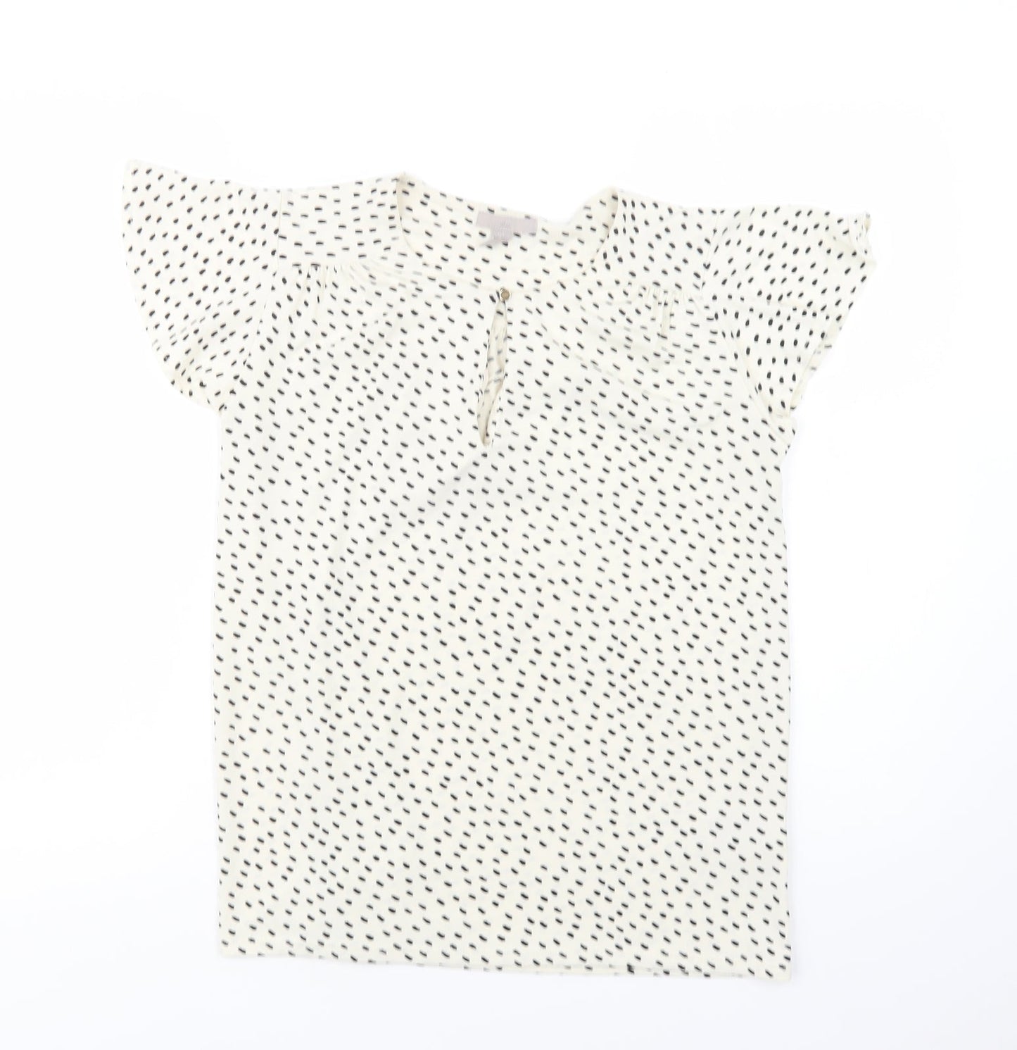 H&M Womens Ivory Animal Print Polyester Basic Blouse Size S Round Neck