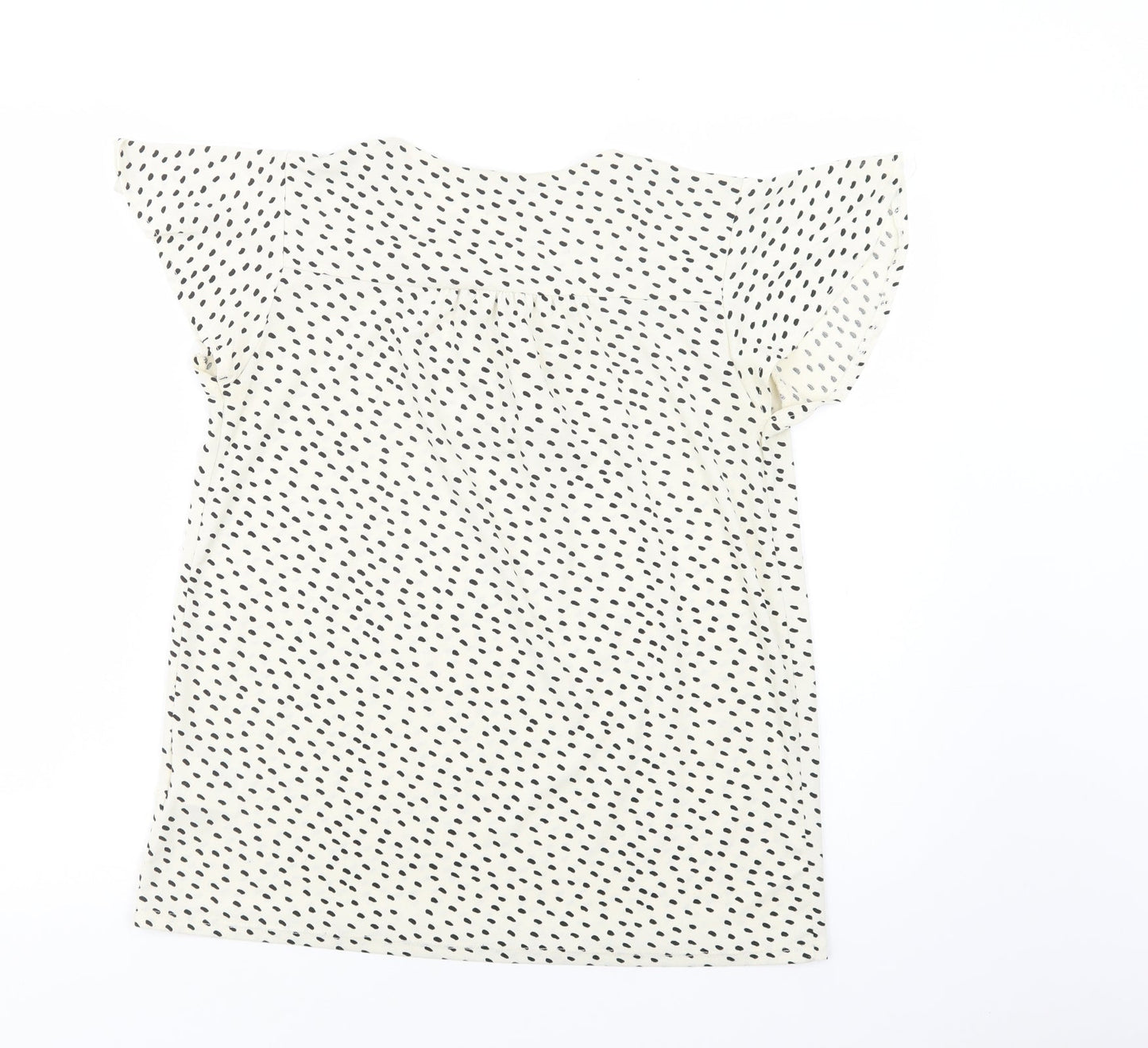 H&M Womens Ivory Animal Print Polyester Basic Blouse Size S Round Neck
