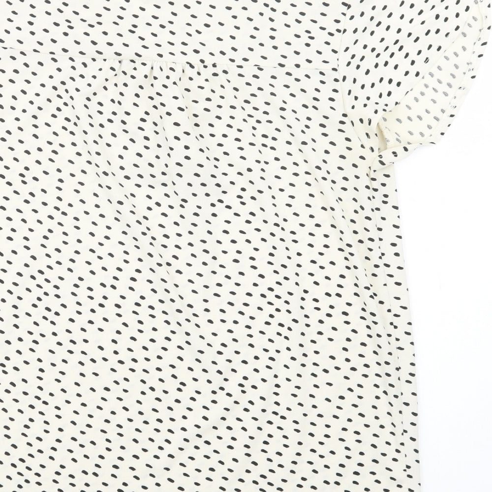 H&M Womens Ivory Animal Print Polyester Basic Blouse Size S Round Neck