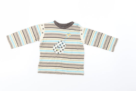 TU Baby Multicoloured Striped Cotton Basic Blouse Size 18-24 Months Crew Neck Snap - Guitar