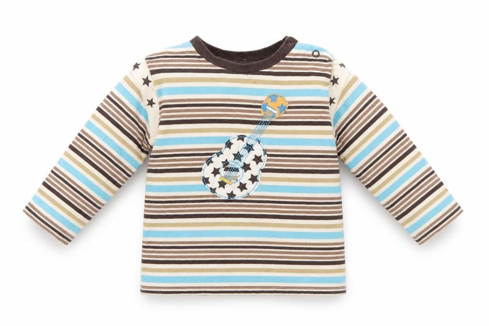 TU Baby Multicoloured Striped Cotton Basic Blouse Size 18-24 Months Crew Neck Snap - Guitar