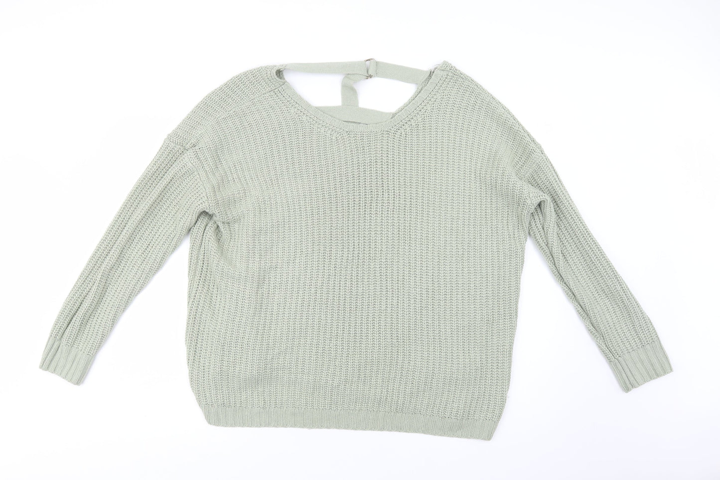Peacocks Womens Green Round Neck  Acrylic Pullover Jumper Size L