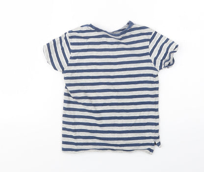 Preloved George Boys Blue Striped Cotton Basic Polo Size 5-6 Years Crew Neck - Back
