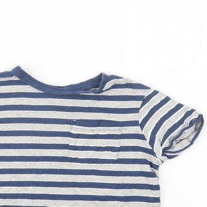 Preloved George Boys Blue Striped Cotton Basic Polo Size 5-6 Years Crew Neck - Detail