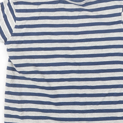 Preloved George Boys Blue Striped Cotton Basic Polo Size 5-6 Years Crew Neck - Label