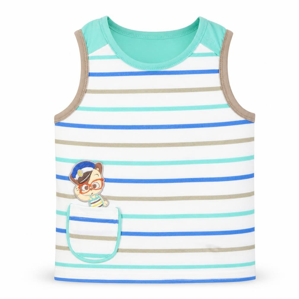 Curly Sue Boys Blue Striped Cotton Basic Tank Size 2-3 Years Round Neck Pullover - Bear