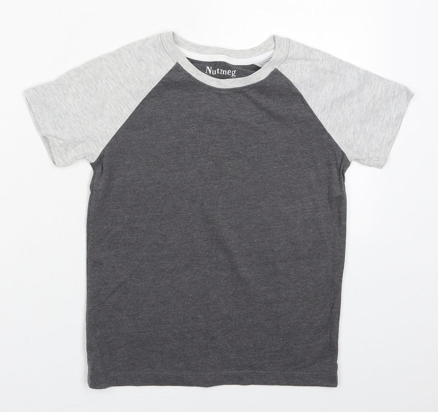 Nutmeg Boys Grey  Cotton Basic T-Shirt Size 7-8 Years Crew Neck Pullover