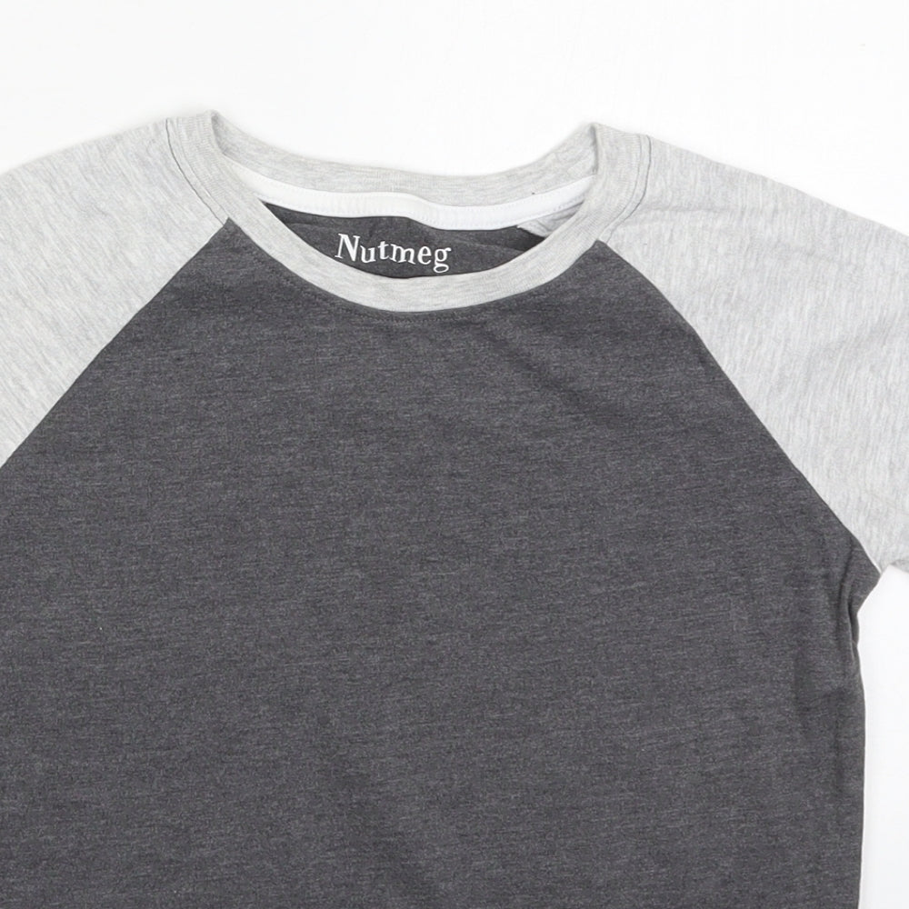 Nutmeg Boys Grey  Cotton Basic T-Shirt Size 7-8 Years Crew Neck Pullover